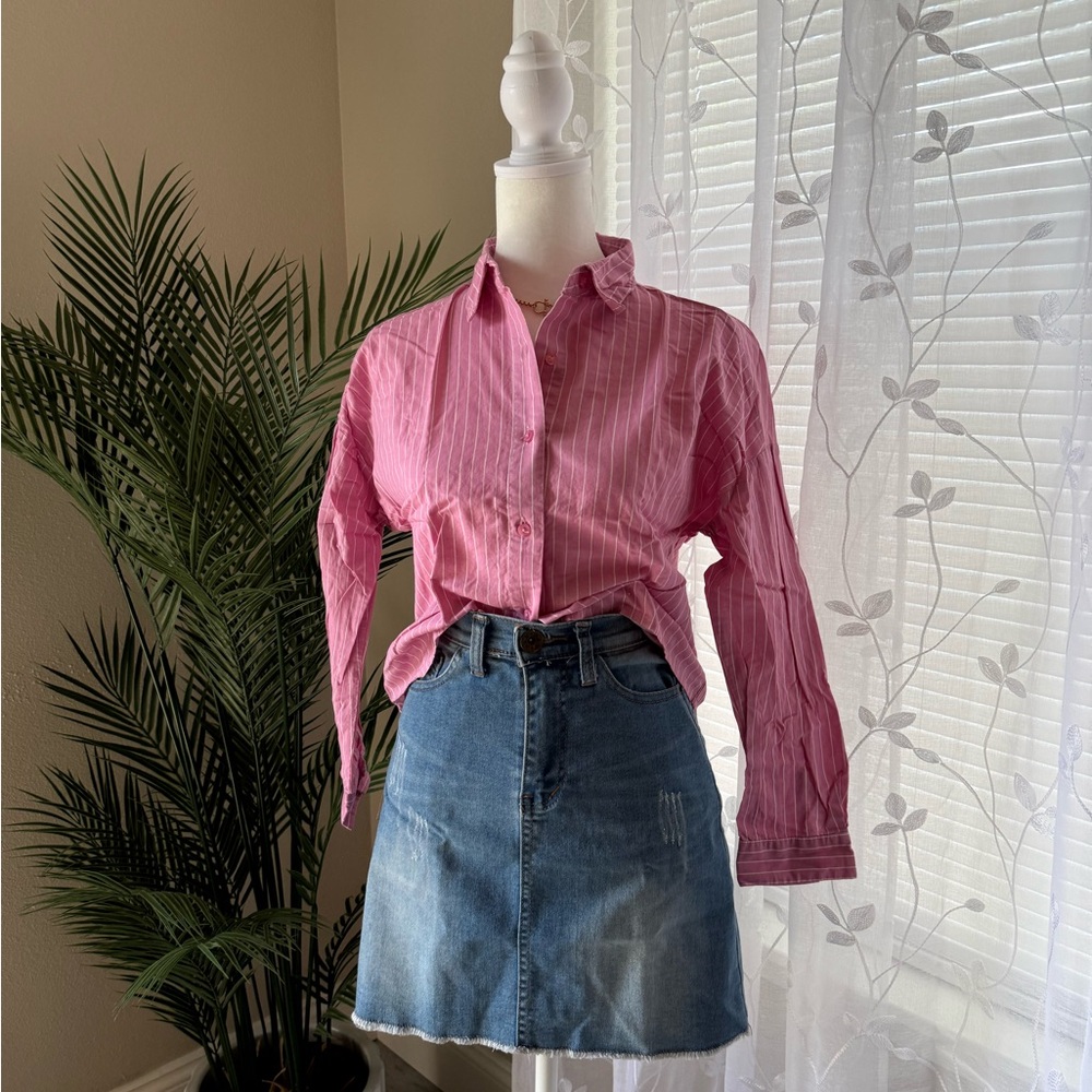 Pink Striped Button-Up Shirt